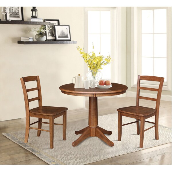 International Concepts 36 in. Round Top Pedestal Dining Table with 2 Madrid LadderBack Chairs - 3 Piece Dining Set K42-36RT-27B-C2-2 - main